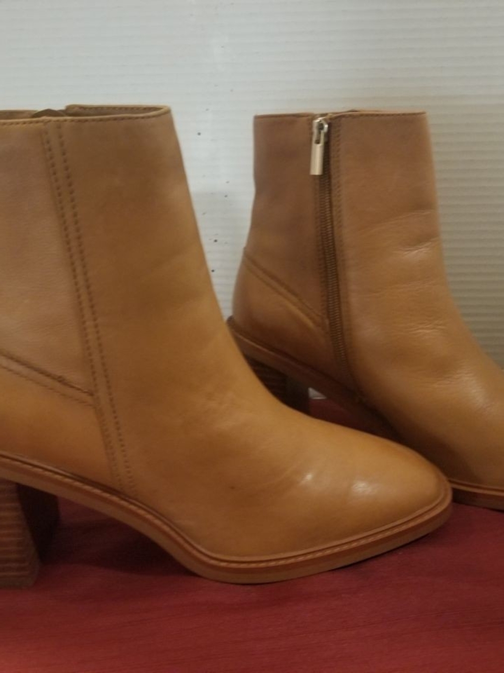 Women’s Tan ALDO Leather Ankle Boots with Side Zip, Size 11